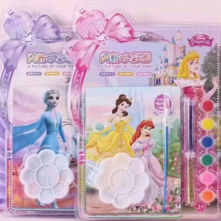 

TERLARIS MS Buku mewarnai gambar karakter anak dengan cat air berkilau dan kuas