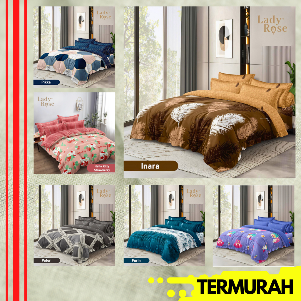 BEDCOVER LADY ROSE RUMBAI QUEEN KING SINGLE SIZE 160X200 180X200 120X200 BED COVER SET MOTIF SEPRAI 