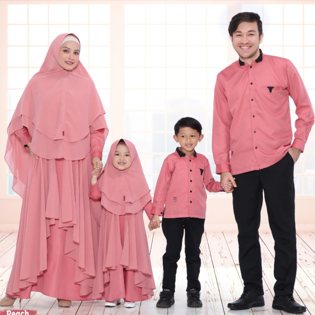 ARRA Sarimbit Keluarga 2025 Gamis Koko Couple Ayah Ibu Anak Warna Peach