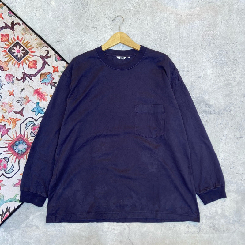 Kaos Longsleeve Uniqlo U Pocket Navy Second Original