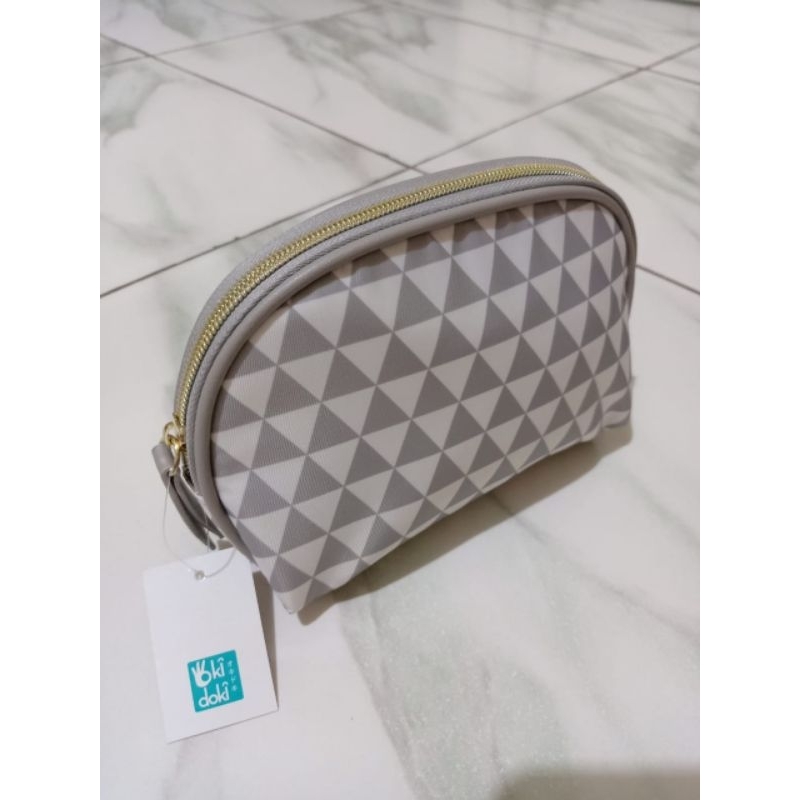 Oki Doki Cosmetic Bag Strip Grey White 0117 - Tas Kosmetik