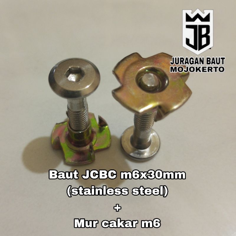 Baut JCBC SUS 304 m6x30mm stainless steel + mur cakar m6 / Baut spiker / Baut speaker