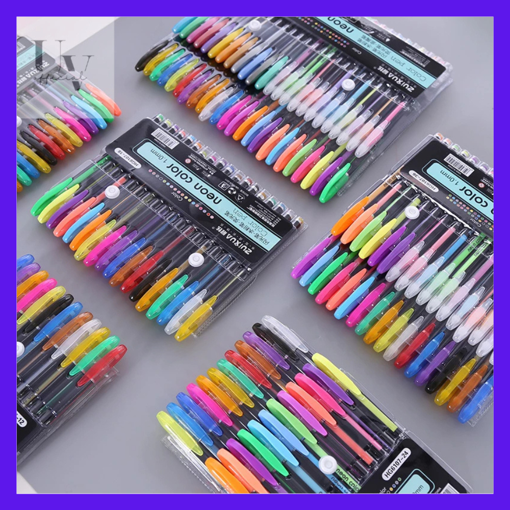 

12 Pcs Pulpen Warna - Pen Gel warna warni Polpen pastel Pulpen gel neon color Pena Pulpen Warna