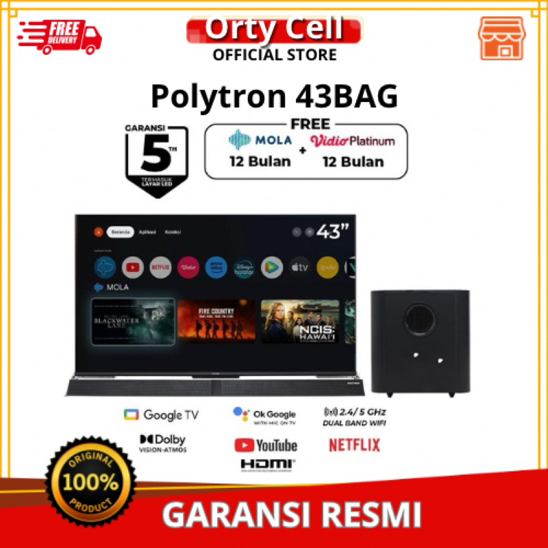 Polytron 43 inc Android  TV Cinemax Soundbar 43″ PLD 43BAG9953 GARANSI RESMI