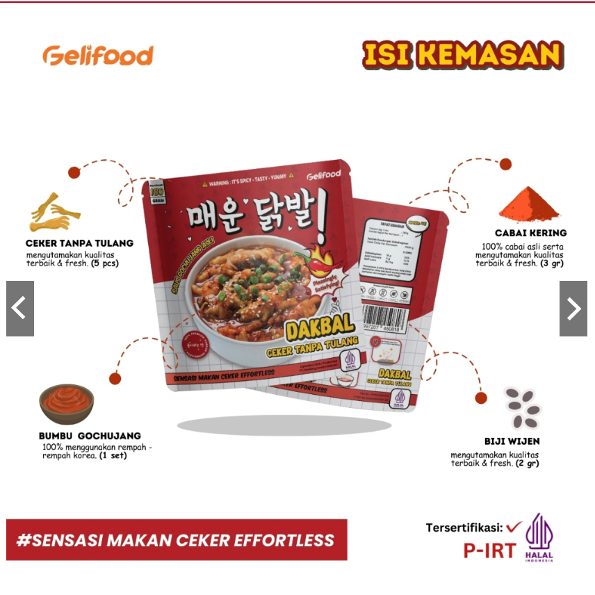

Geli Food - Dakbal Ceker Tanpa Tulang Saos Gochujang (Khas Korea) 200gr
