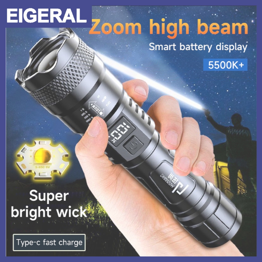Senter Cas Senter Swat Police Led 300W Super Terang Portabel Zoom Rechargeable Ipx8 Tahan Air 18650 