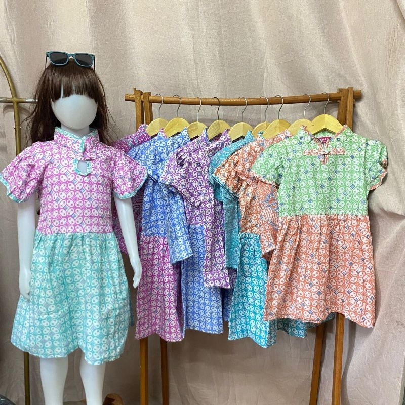 BANARA DRES BATIK ANAK SISSY COUPLE KEMEJA COWOK PASTEL HIJAU TOSCA HIJAU SALEM PINK BIRU UNGU BIRU