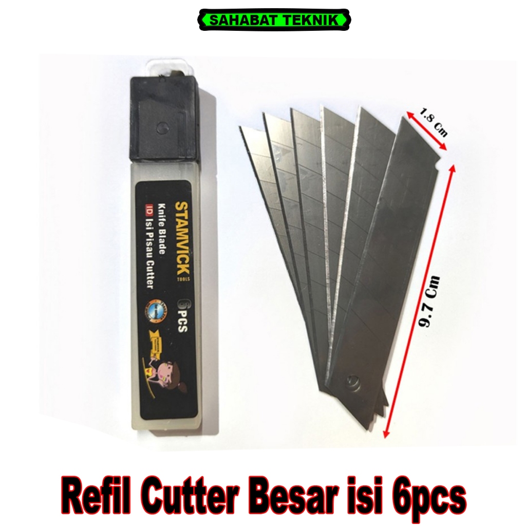 

Reffil Isi Pisau Cutter Isi 6 Pcs / Isi Kater / Pisau Kater Isi 6 Pcs / Isi Pisau Cutter Besar stamvick / Mata Pisau Cutter