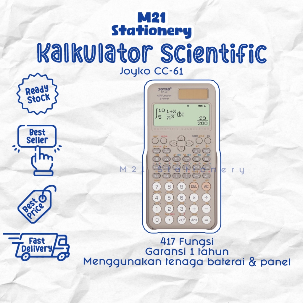 

KALKULATOR ILMIAH JOYKO CC-61 / SCIENTIFIC CALCULATOR CC61 417 FUNGSI ALAT HITUNG ESTETIK WARNA PASTEL LUCU / M21 STATIONERY JOGJA