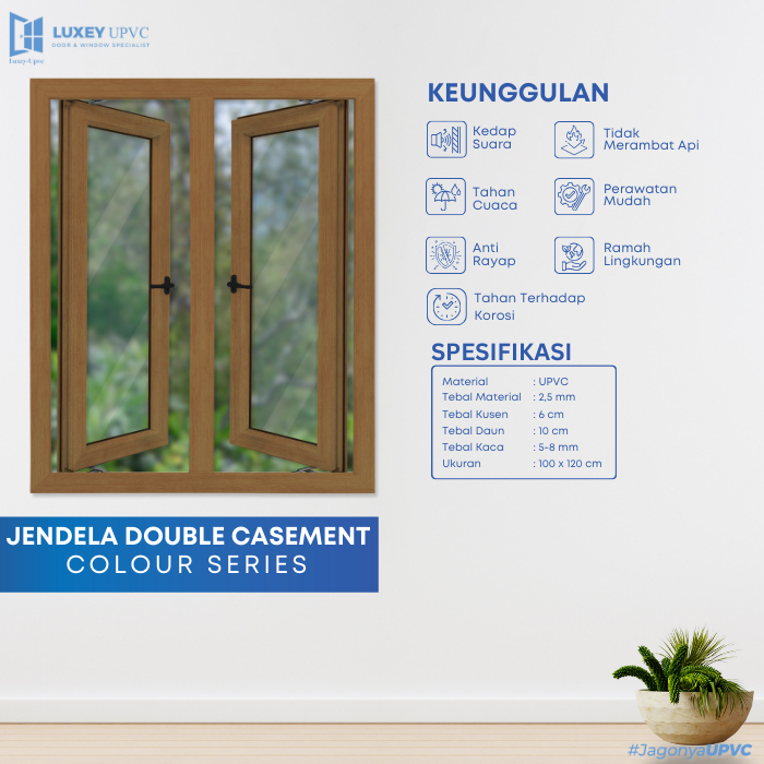 1 SET JENDELA + KUSEN UPVC PREMIUM DOUBLE CASEMENT UKURAN 100 x 120CM BY LUXEY DOOR