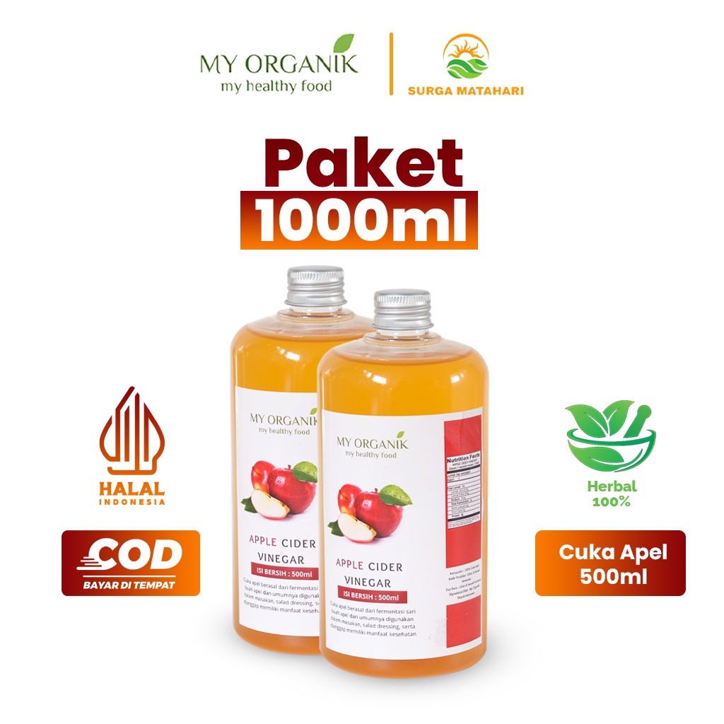 

My Organik Paket Bundling Hemat 1000ml Cuka Apel Original Organik Apple cider Vinegar With Mother