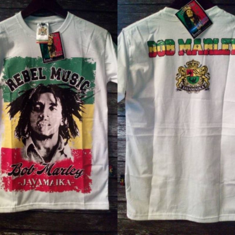 KAOS BOB MARLEY REBEL MUSIC PUTIH KATUN