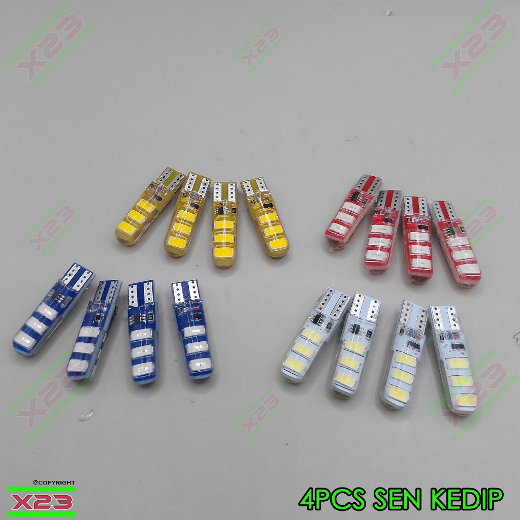 4 PCS Lampu Sen Jelly Kedip LED T10 6 Mata universal SUPER TERANG - sen jelly flash-lampu sen kedap 