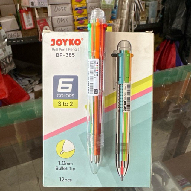 

( 1 pcs ) Ball Pen Joyko BP385 Sito 2 / Pulpen Bullet Tip / Pena 6 warna Joyko BP-385 / Bolpoin Sito2 1.0 mm