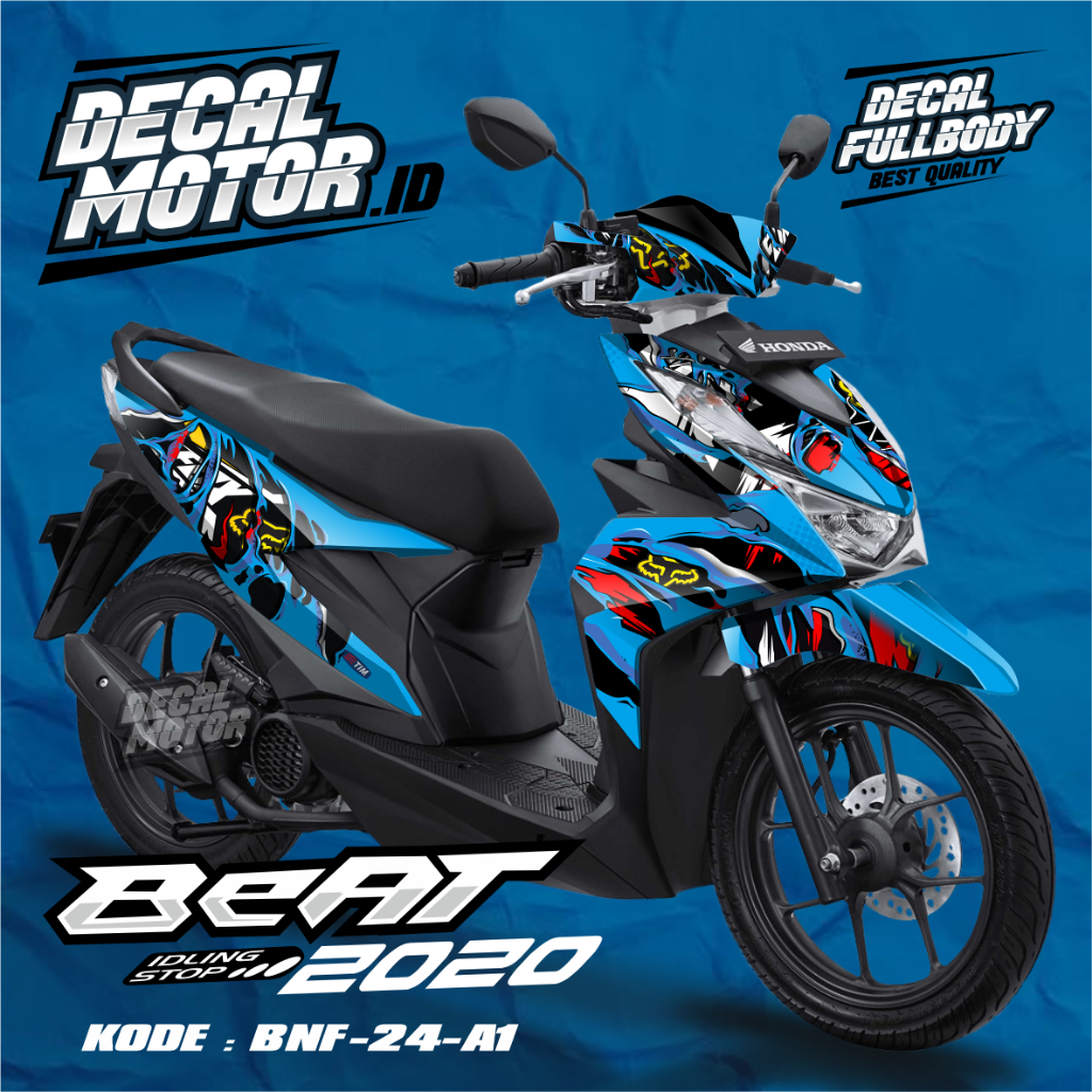 Stiker Decal Full Body Motor Beat Deluxe / Facelift Tahun 2023-2022 Motif Blue Fox Desain Trendy Ter