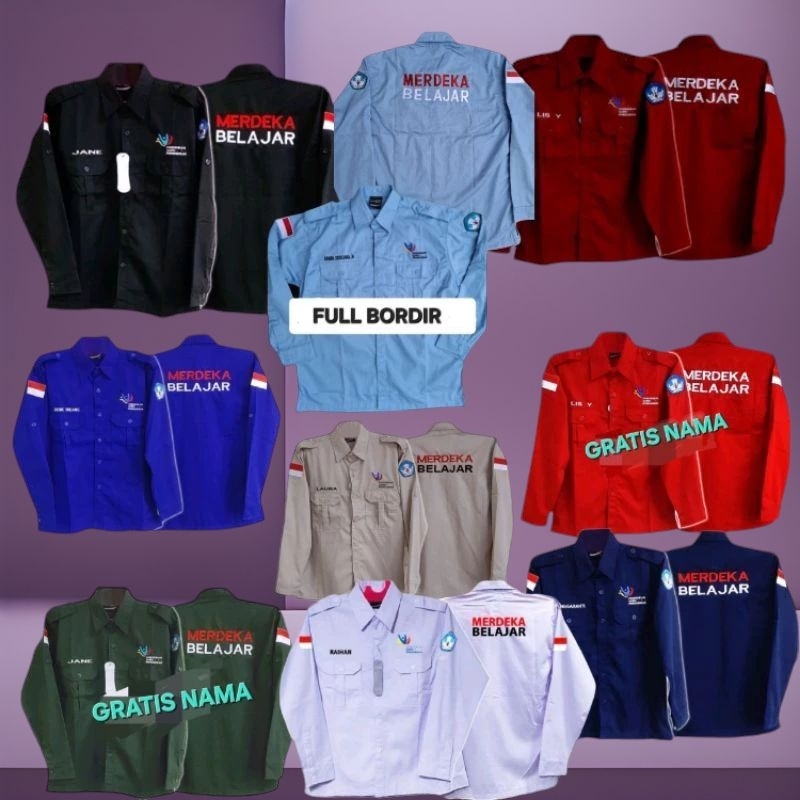 Kemeja Kerja Seragam Kerja Baju Pdh Merdeka Belajar full bordir free Bordir Nama