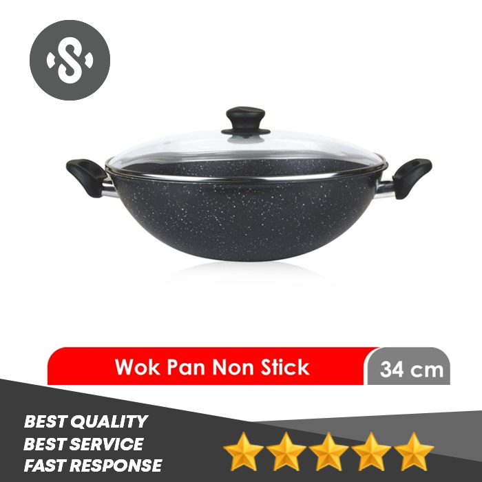 Cosmos Marble CW-34 MBC - Non Stick Wok Pan with Cover 34 cm