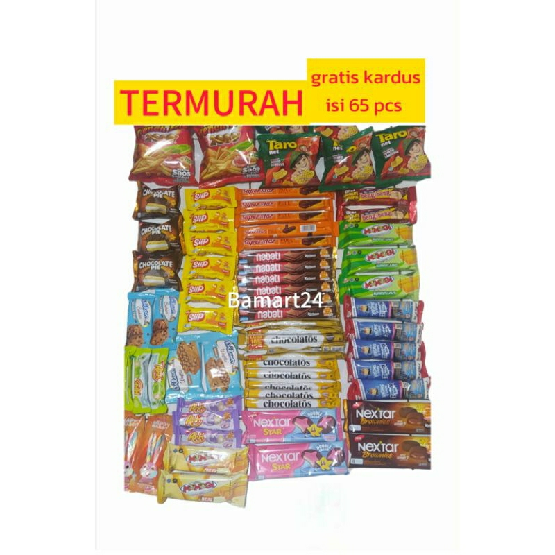

PAKET SNACK MURAH ISI 65 PCS BISA UNTUK BINGKISAN HADIAH ATAU GIFT GRATIS BOX