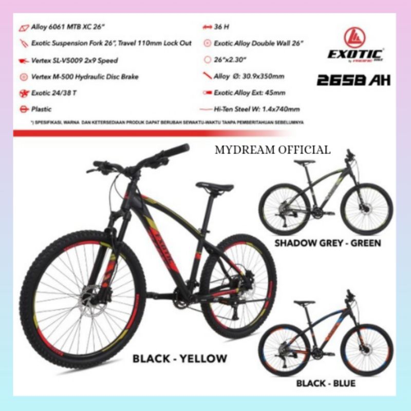 SEPEDA GUNUNG 27,5" INCH MTB EXOTIC 2658 AH ALLOY 18 SPEED HIDROLIK -SEPEDA GUNUNG SIAP KIRIM -TERMU