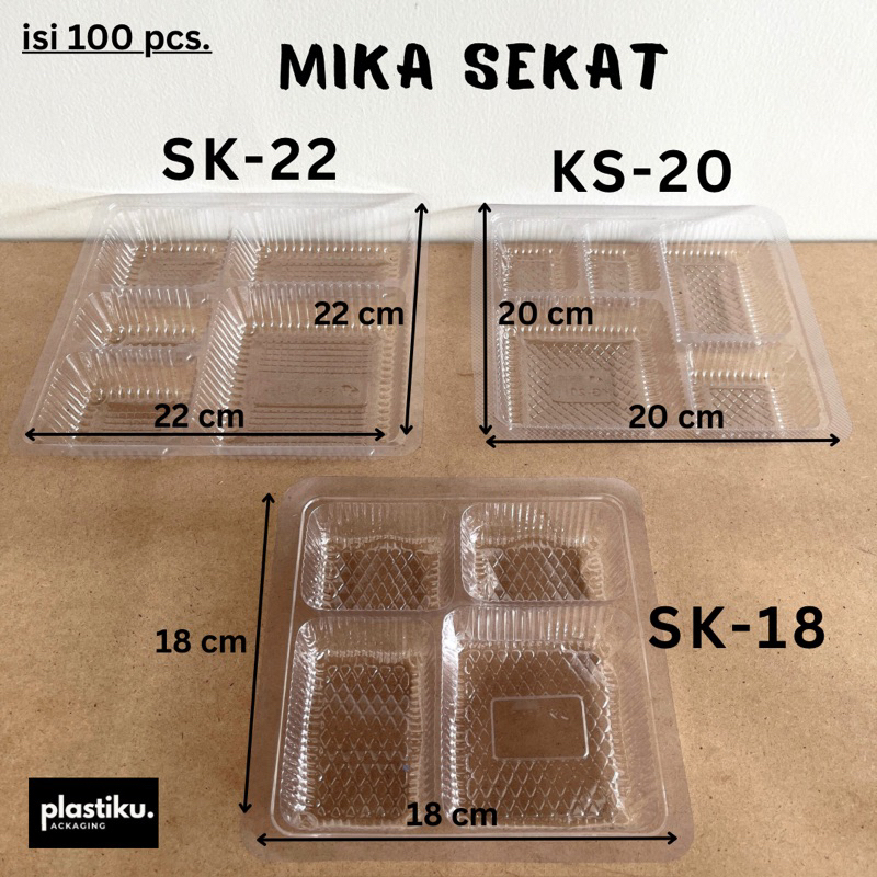 (isi 100) Mika Sekat Dus Nasi Mika Bening Sekat Makanan / Nasi Box / Mika nasi box / Mika catering /