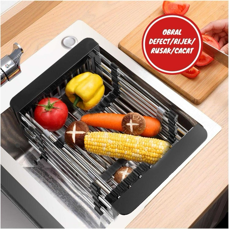 [OBRAL RIJEK] Rak Cuci Piring Buah Sayur Wastafel Retractable Stainless Steel - HR-29