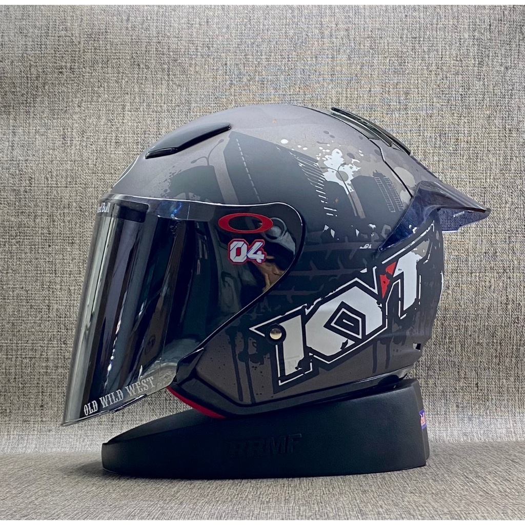 KYT DJ MARU #10 Gun metal Doff || Paket Ganteng - Visor Iridium - Helm Half Face -  Single Visor