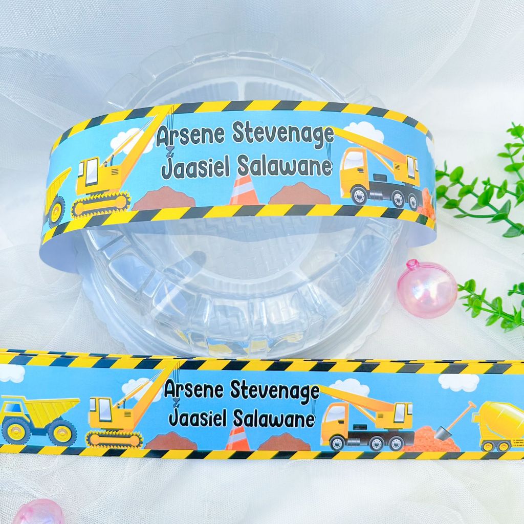 

Construction Truck Excavator Belt Label Sleeve Dus Packing / Bento / Nasi Kotak Birthday / Hampers Ulang Tahun
