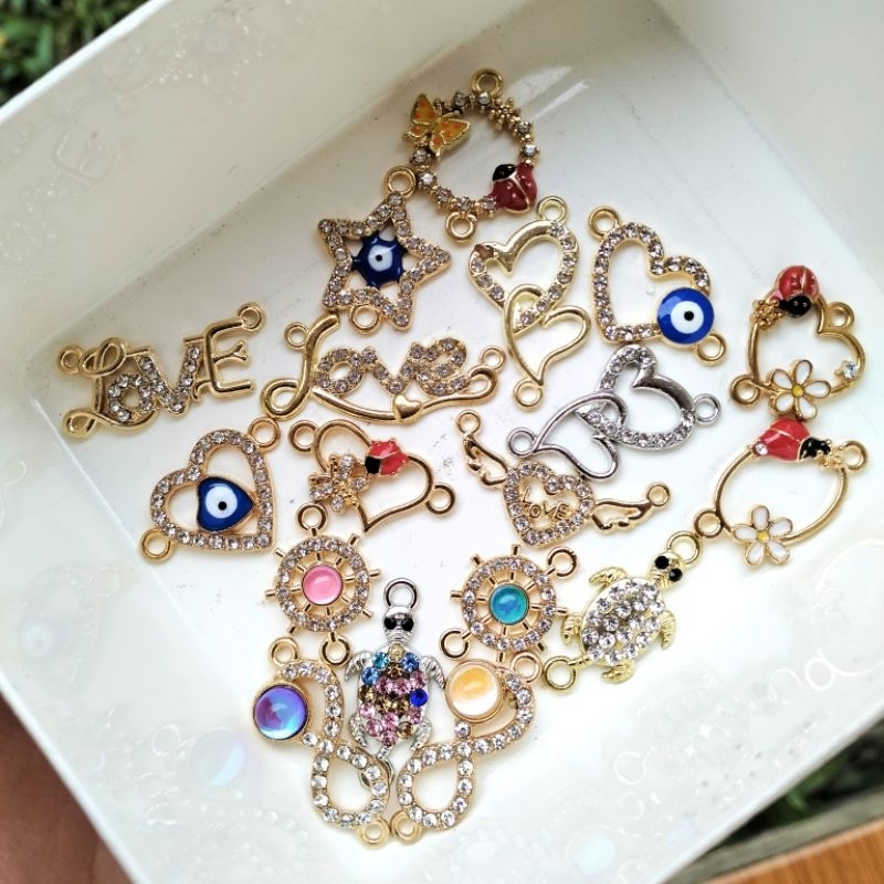(1pcs) CHARM KONEKTOR Enamel epoxy Blink alloy Turtle cantik cat eye