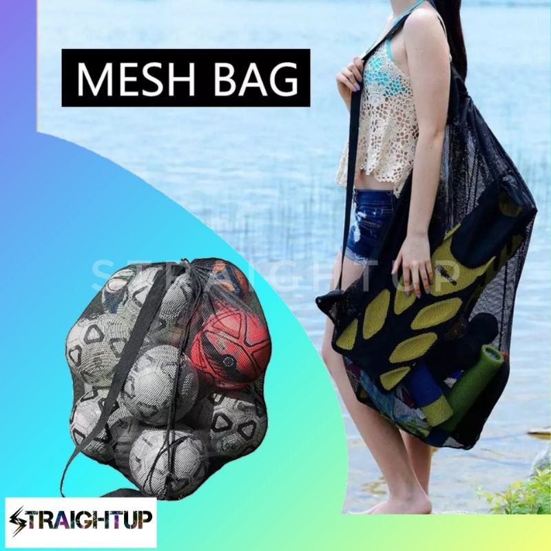 Tas Jaring Penyimpanan Bola Kapasitas Besar - Kantong Jaring Olahraga Penyimpanan Bola Sepak