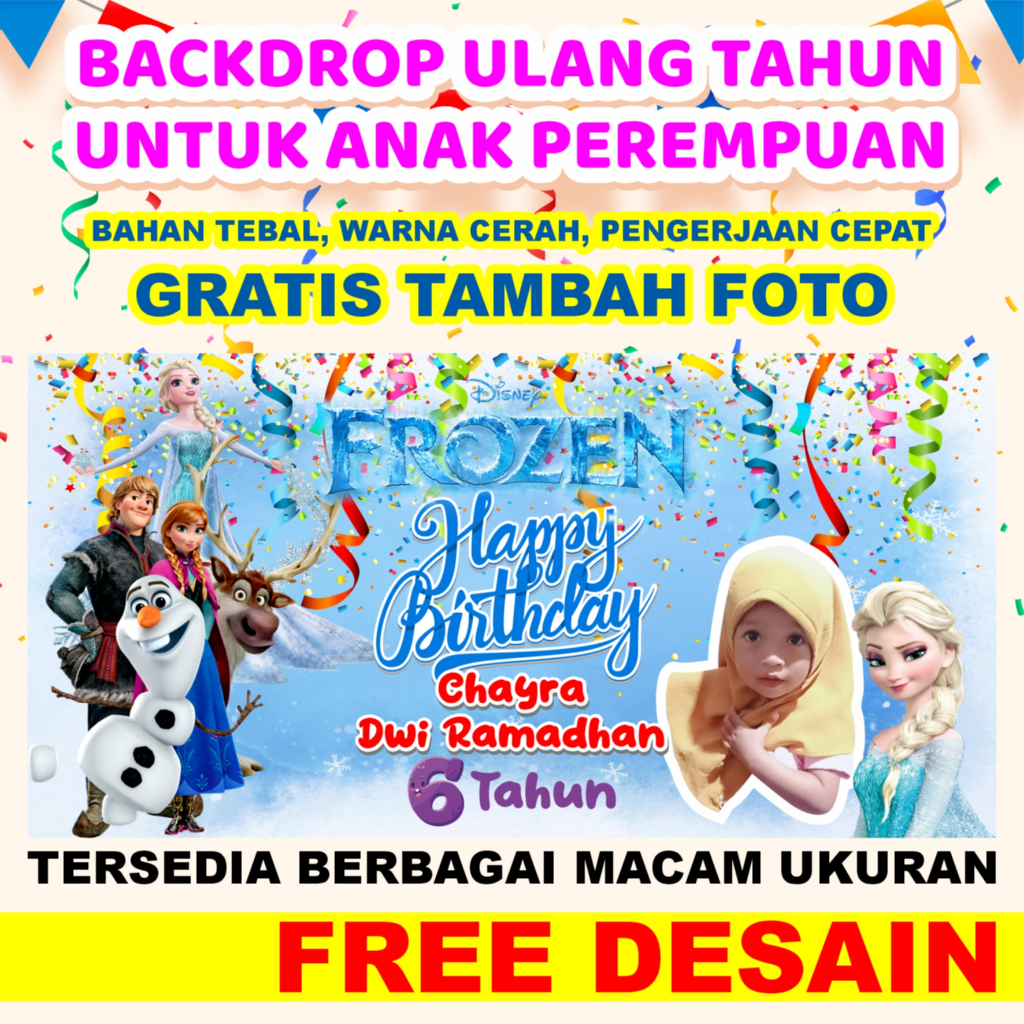 BANNER ULANG TAHUN / BACKDROP ULANG TAHUN / SPANDUK ULANG TAHUN / ULTAH CUSTOM UNTUK ANAK PEREMPUAN