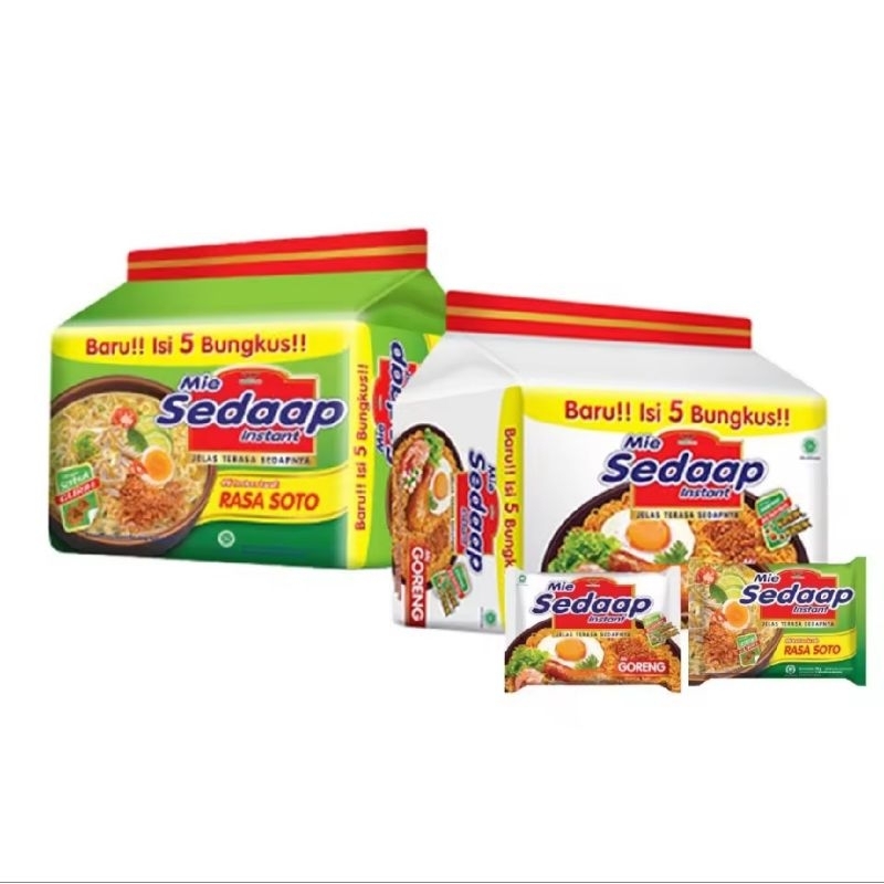 

Sedaap Mie (isi 5) Instant Goreng / Rasa Soto Mi rebus Kuah