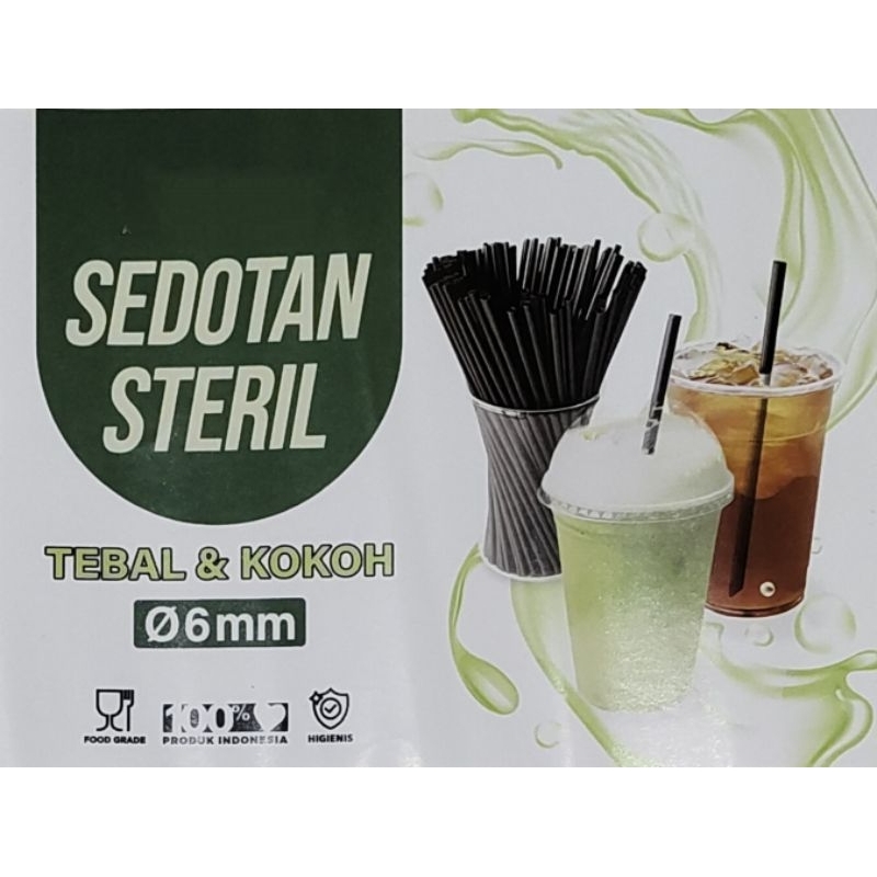 SEDOTAN STERIL 6MM WARNA HITAM ISI 50 PCS, SEDOTAN PLASTIK