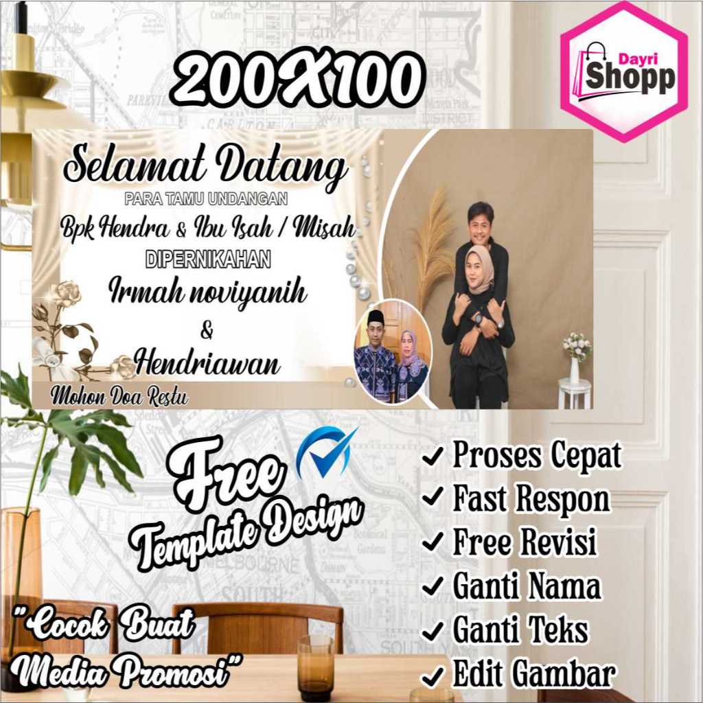 Size 200x100 Cm,Spanduk Banner Weddings Nikahan Cantik Terbaru Custom Berkualitas