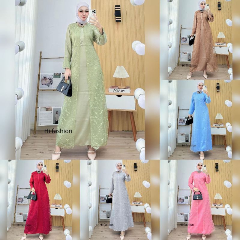 Gamis Wanita Pesta Mewah Elegan brukat Hena Dress Busui Satin Tile Bordir Mutiara Size M L XL XXL Ju