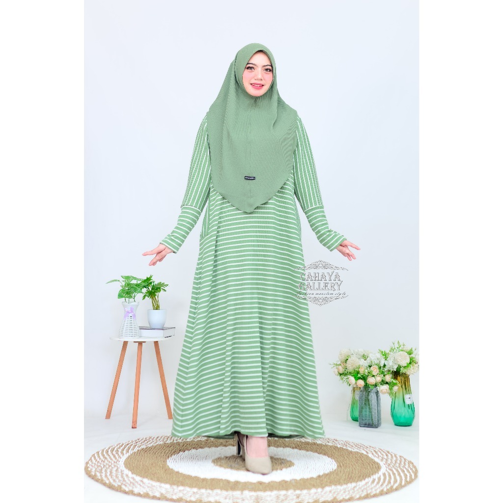 Nazeela Dress Gamis Salur Button Knit Premium Terbaru Busui Friendly / Gamis Knit Import Premium