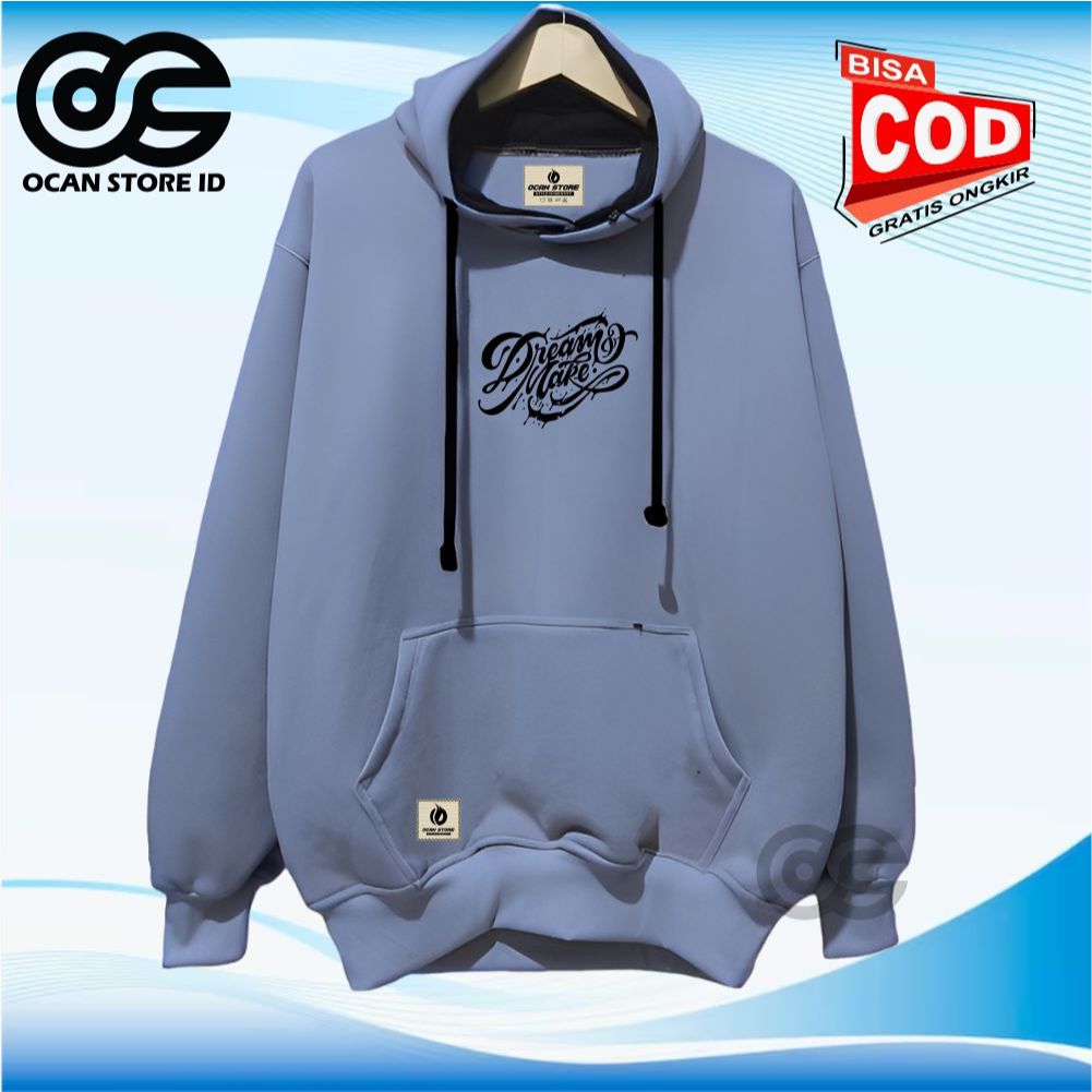 Ochan sweater hoodie pria wanita dewasa sablon dream make warna denim hudi unisex ori bahan tebal