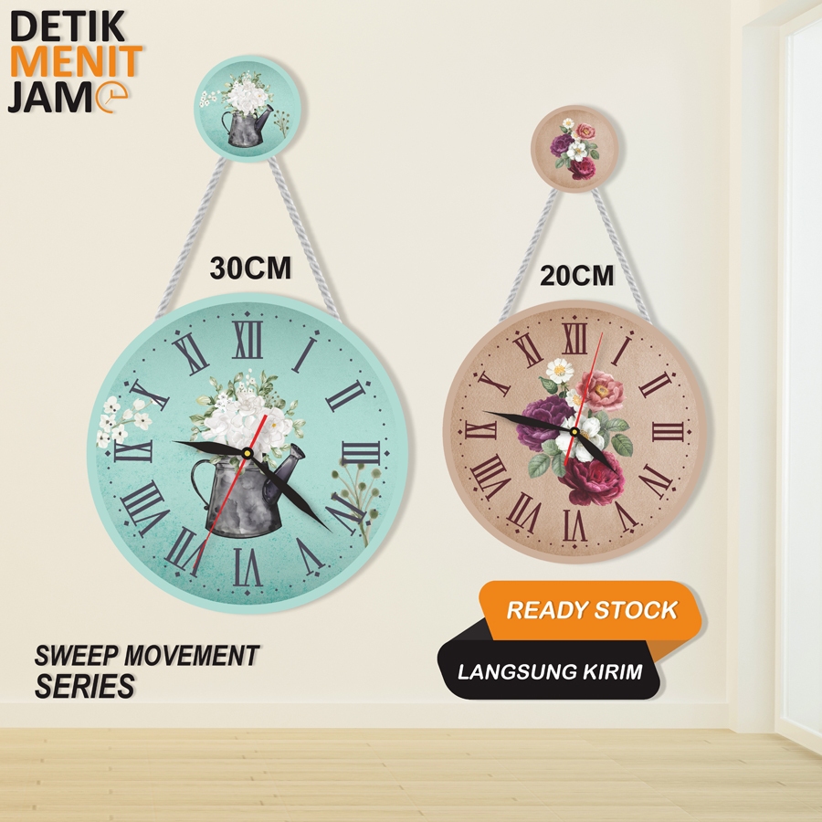 JAM DINDING 30CM GANTUNG KAYU PAJANGAN DINDING RUMAH VINTAGE WALL CLOCK KAMAR BUNGA KLASIK RETRO
