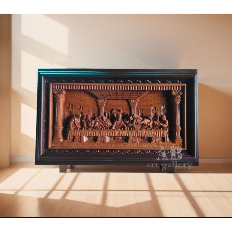 Pajangan Dinding Perjamuan Kudus Ukiran Kayu Jati