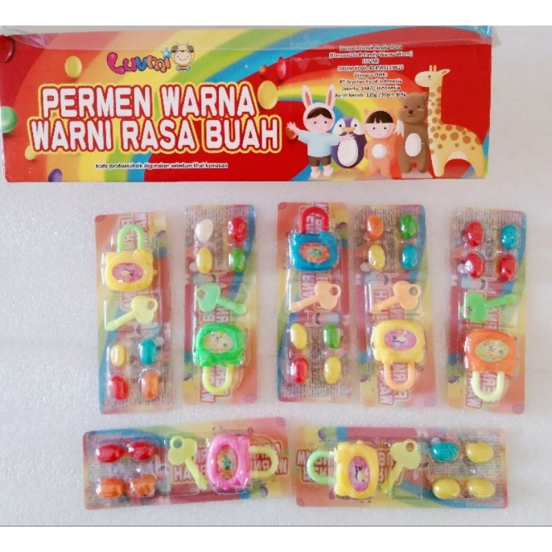 

Permen lunak gembok Permen warna warni rasa buah 1 box isi 30