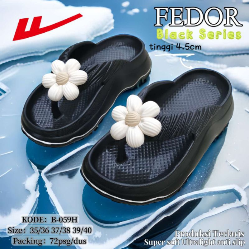 Sandal Jepit Motif Bunga Hak Tinggi Tebal Simple Fedor 059