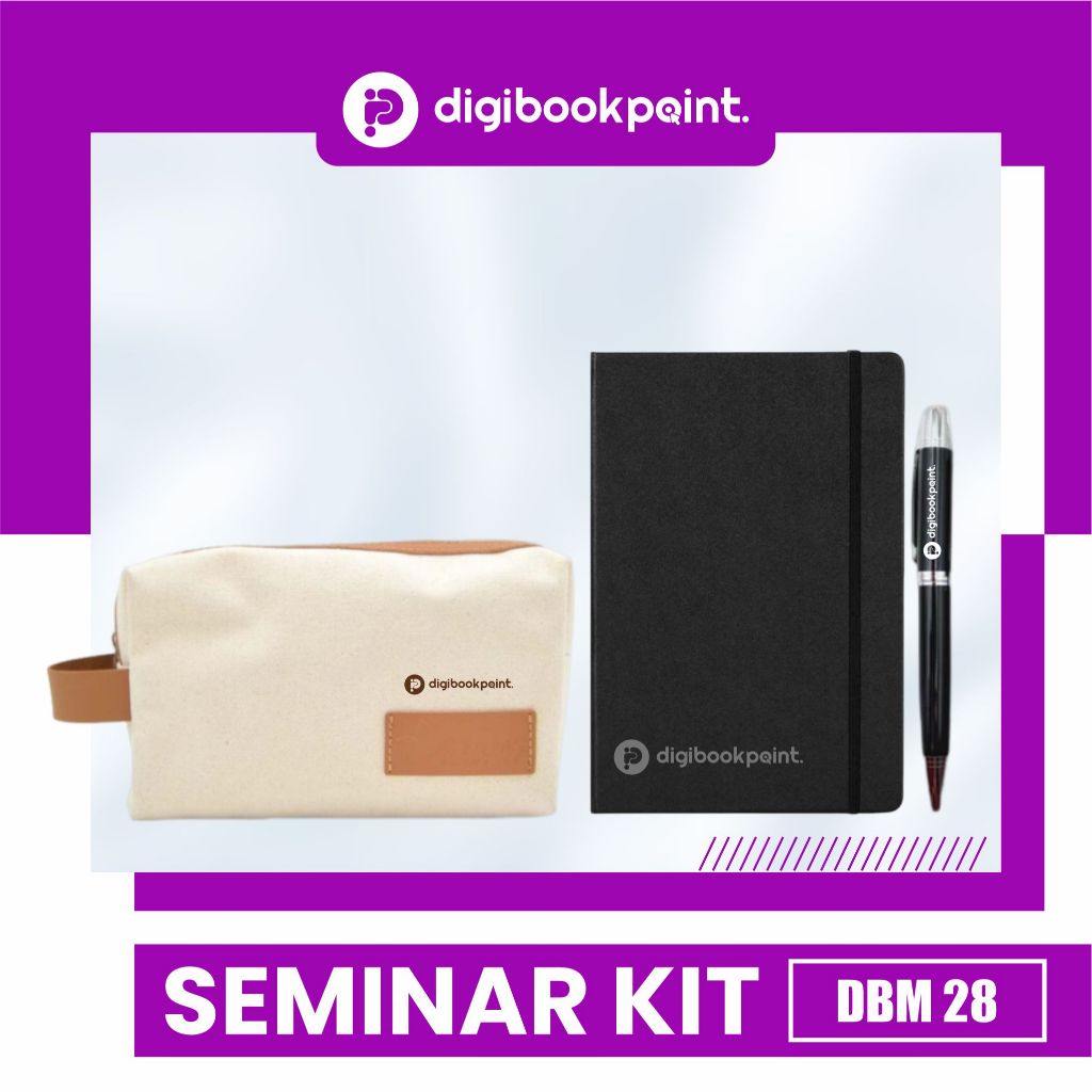 

Paket Seminar Kit Custom - Pulpen Besi Grafir, Notebook Karet A5, Pouch Canvas Kombinasi Kulit Custom - DBM 28