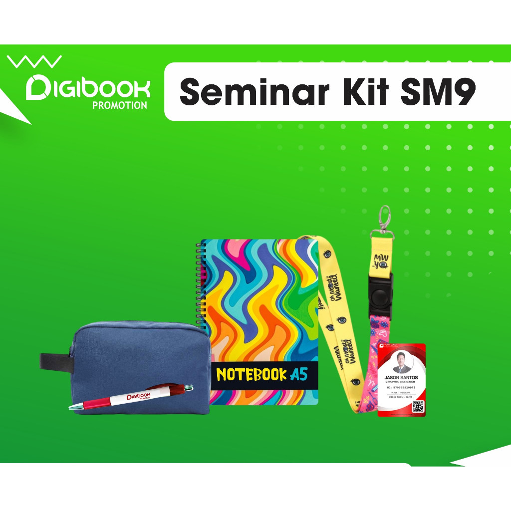 

Paket Seminar kit | Pouch Cordura, Notebook Spiral A5, Pulpen Sablon, Lanyard Printing, PVCD | SM9