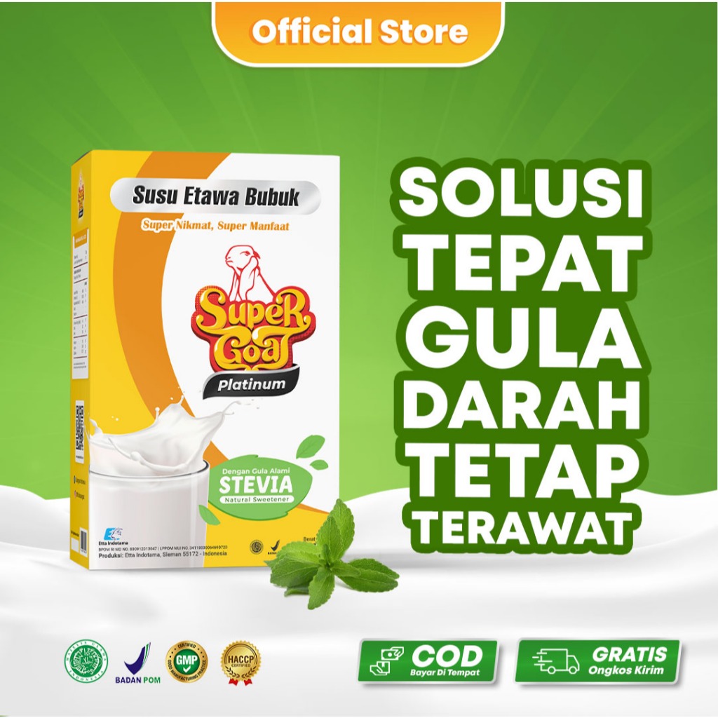 

Supergoat Susu Etawa Spesialis Diabetes dan Gula Darah Gula Stevia Super Goat Platinum Stevia - 1Box