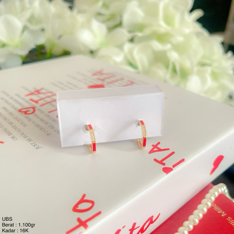 Perhiasan Anting Emas Klip Simple Red Stripe UBS 16k/700