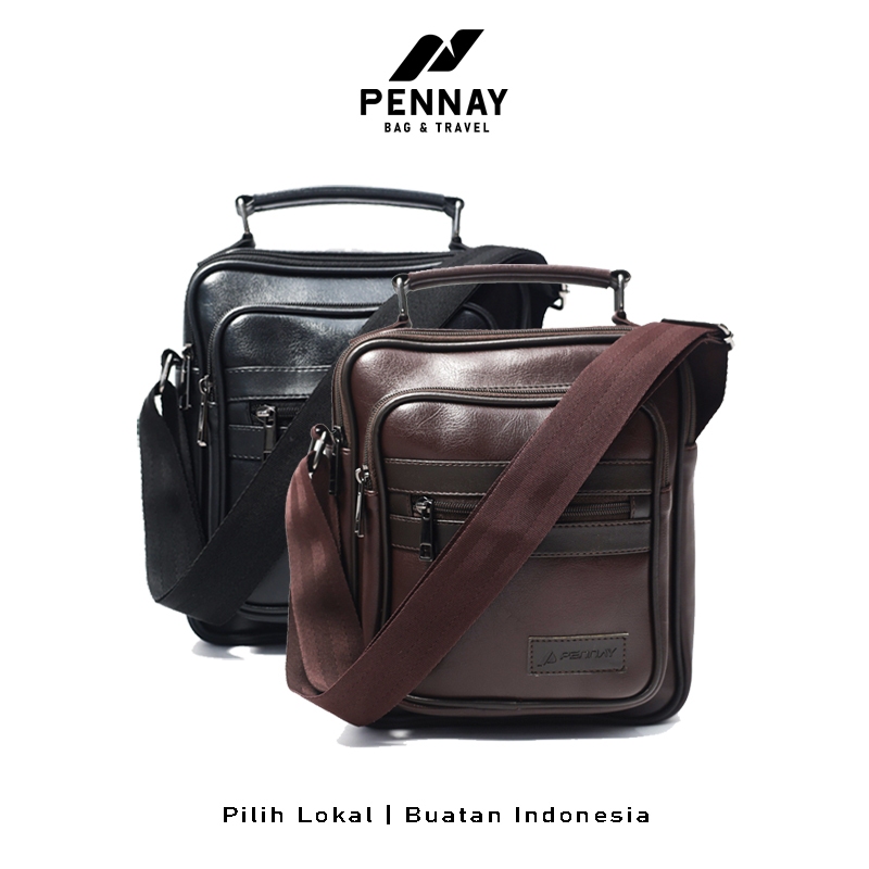 Pennay Man Velcro - Tas Selempang Pria Kulit Premium, Slingbag Crossbody Stylish & Casual