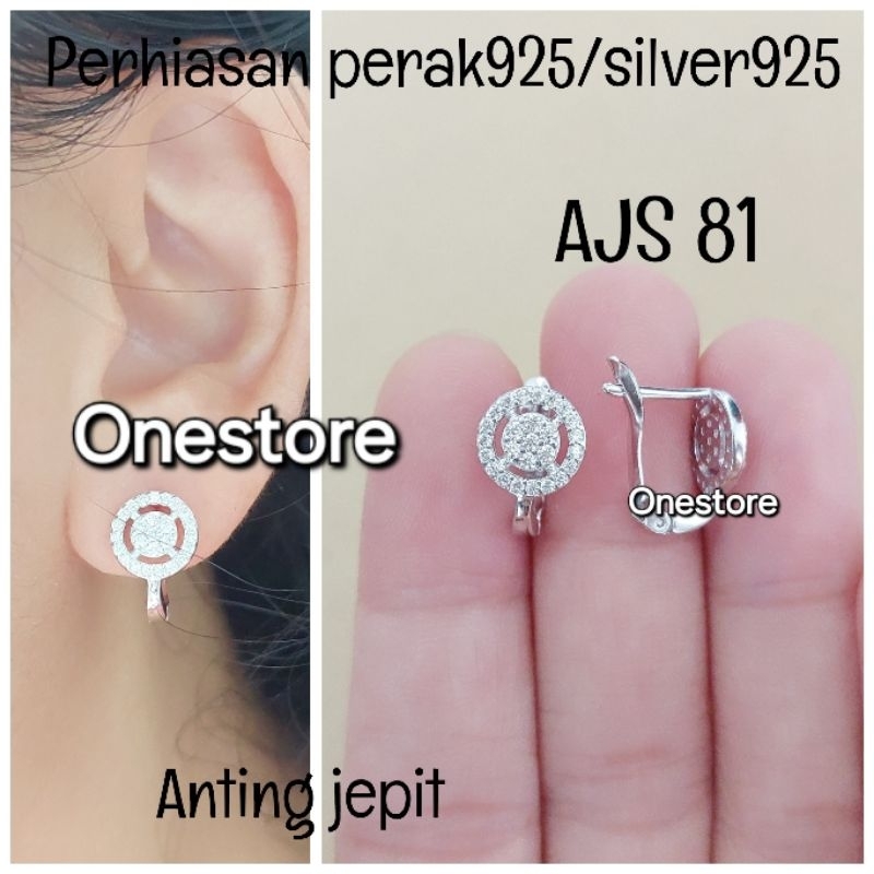 ANTING JEPIT BULAT PERAK 925 LAPIS MAS PUTIH AJS 81