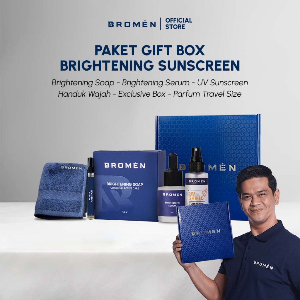 BROMEN Paket GIFT BOX - BRIGHTENING ( Brightening Soap + Brightening Serum + Sunscreen + Handuk Waja