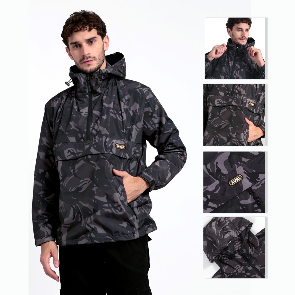 Stalker Jacket Cagoule Camo | Jaket Parasut | Waterproof Gorpcore | Wading Coach Anorak Pria RCKLS