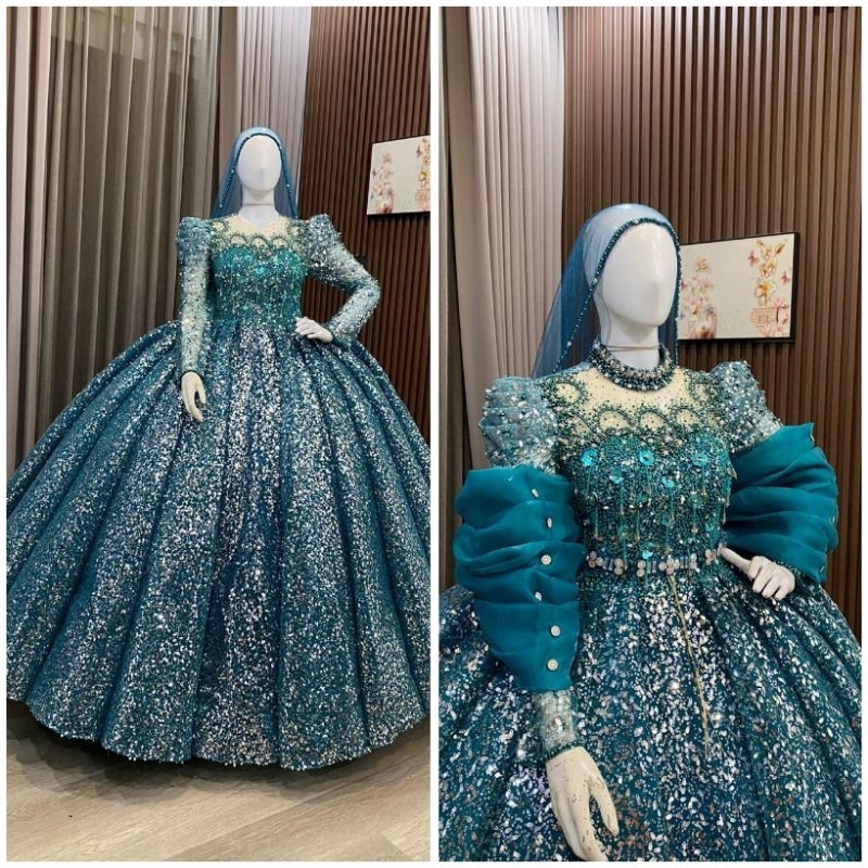 TERBARU GAUN WEDDING CANTIK PAYET FULL/GAUN PENGANTIN BARBIE BEREKOR/GAUN WEDDING MUSLIMAH MODERN