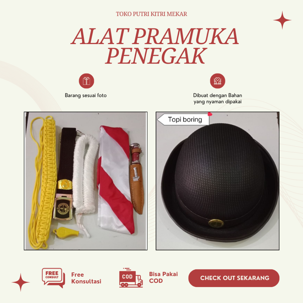 Perlengkapan Pramuka SMA Alat Peralatan Set Hasduk Topi Pramuka Lengkap Perempuan Laki Laki Penegak